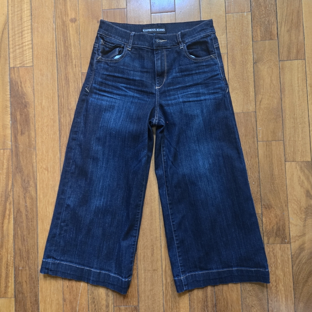 Express Jeans Dark Blue Wide-Leg Cropped Stretch 6